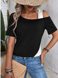 Asymmetrical Cold Shoulder Color Block T-Shirt