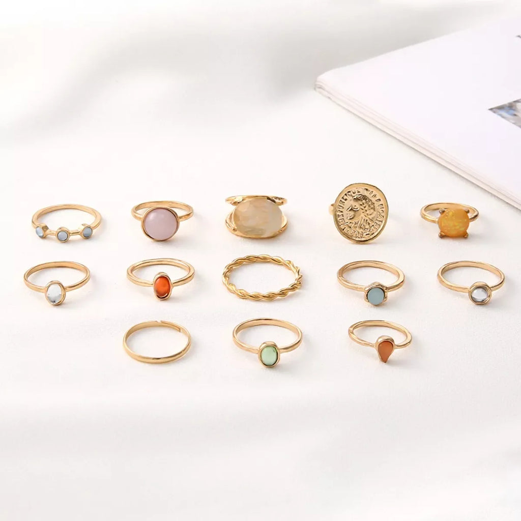 13 Piece 18K Gold-Plated Minimalist Ring Set