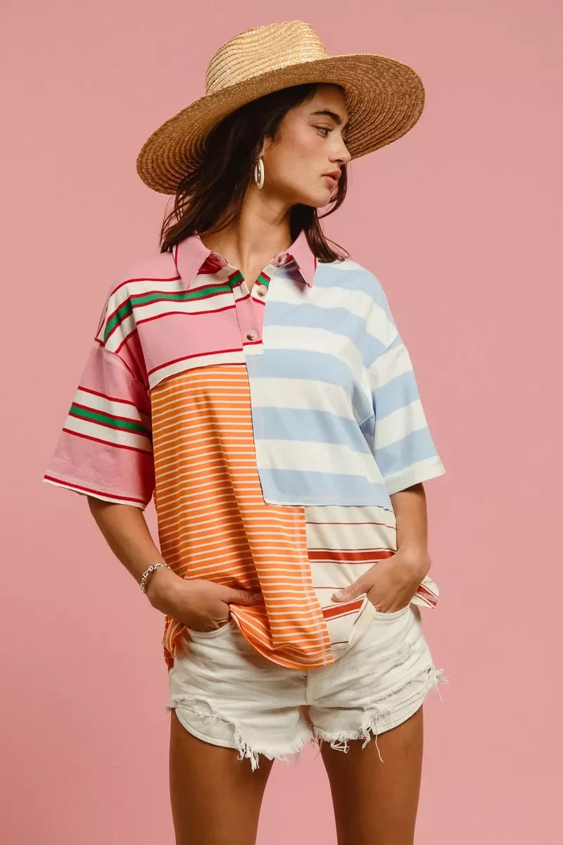 BiBi Mix And Match Stripe Color Block Shirt