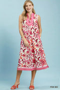 Umgee Floral Scroll Sleeveless Midi Dress