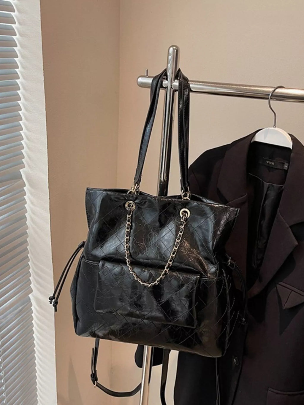 Quilted Chain Decor Backpack Bag