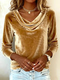 Velvet Cowl Neck Long Sleeve T-Shirt