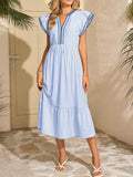 Striped Ruffle Sleeve Midi Dress