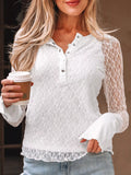Sheer Lace Long Sleeve Slim Henley Top