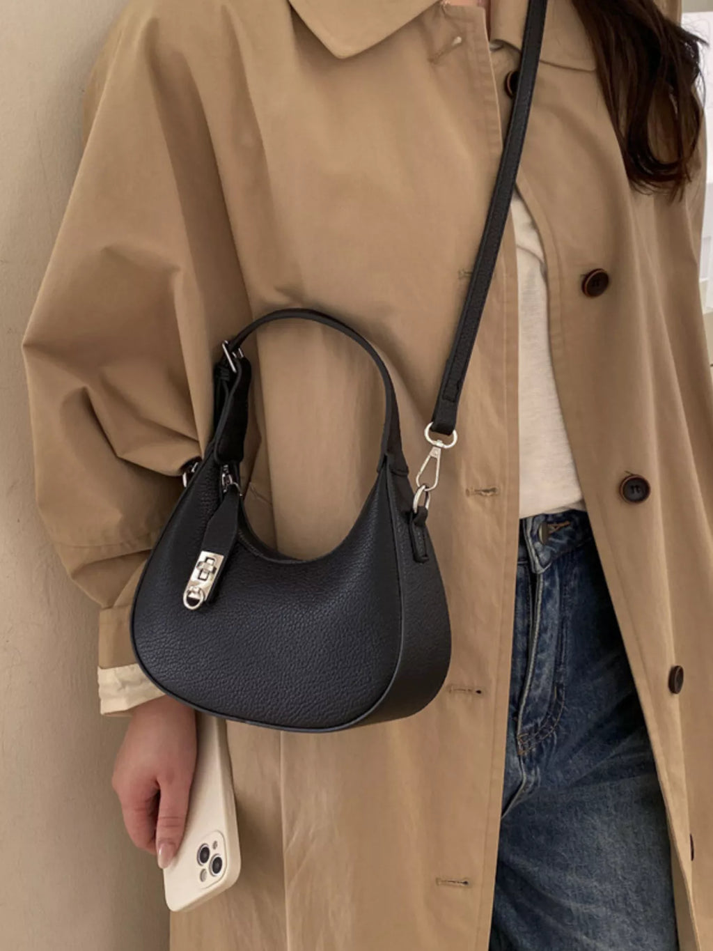 Leather Crescent Crossbody Bag