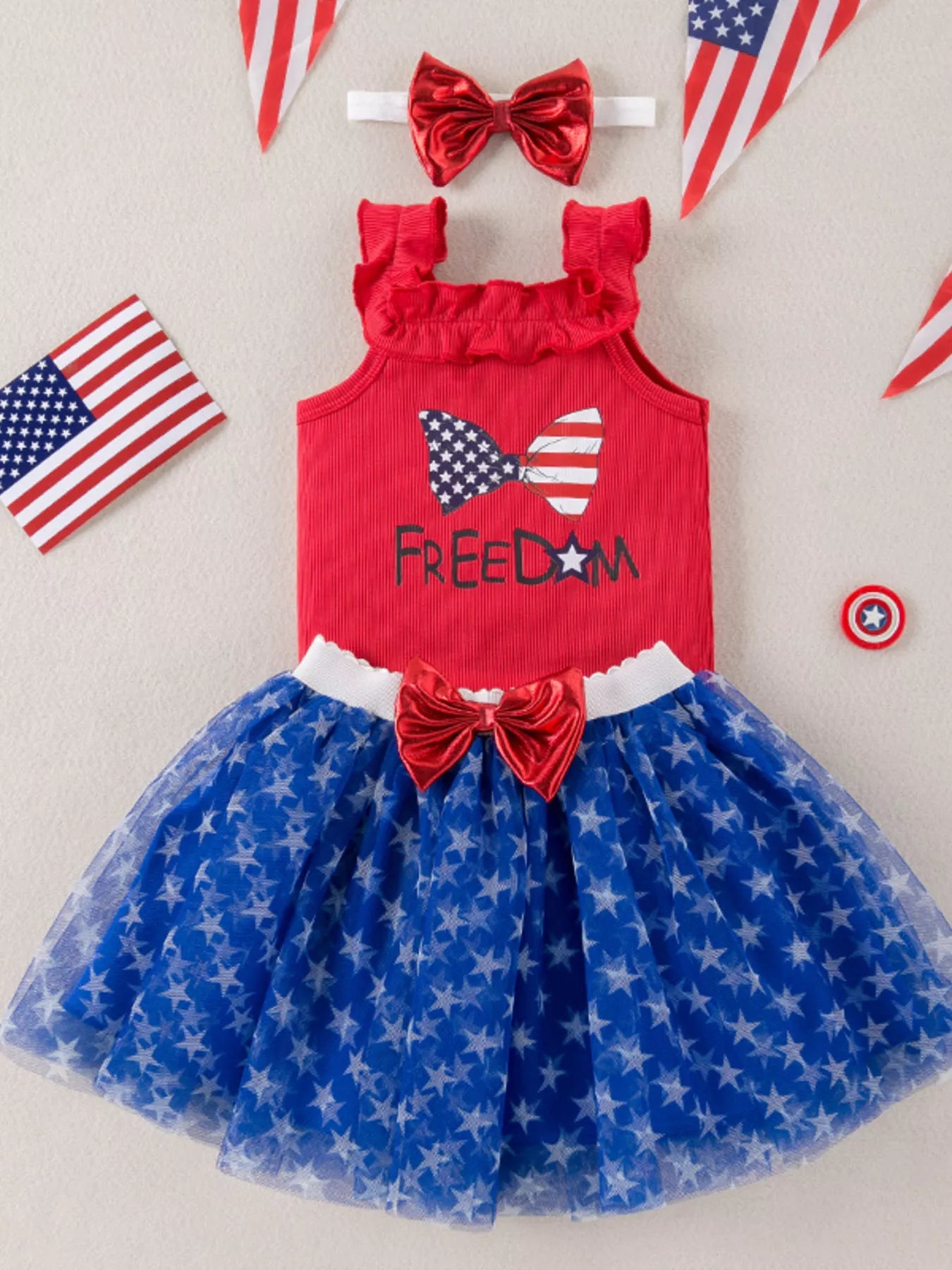 Children's Patriotic Star Print Tank and Tulle Skirt Set