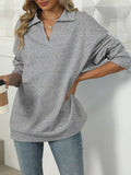Johnny Collar Drop Shoulder Long Sleeve Sweatshirt