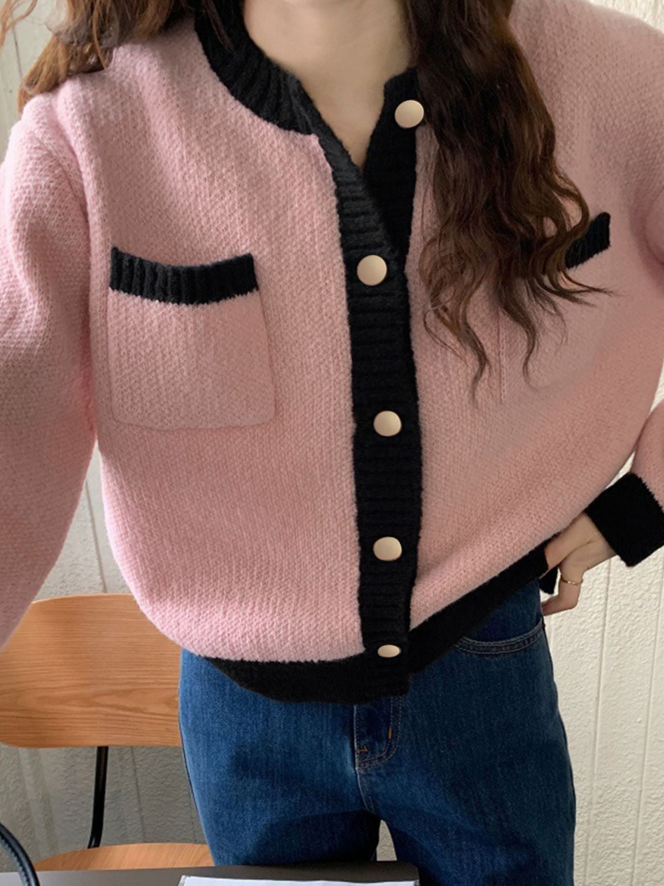 Contrast Trim Button Up Cardigan