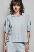POL Button Down Embroidered Floral Short Sleeve Shirt