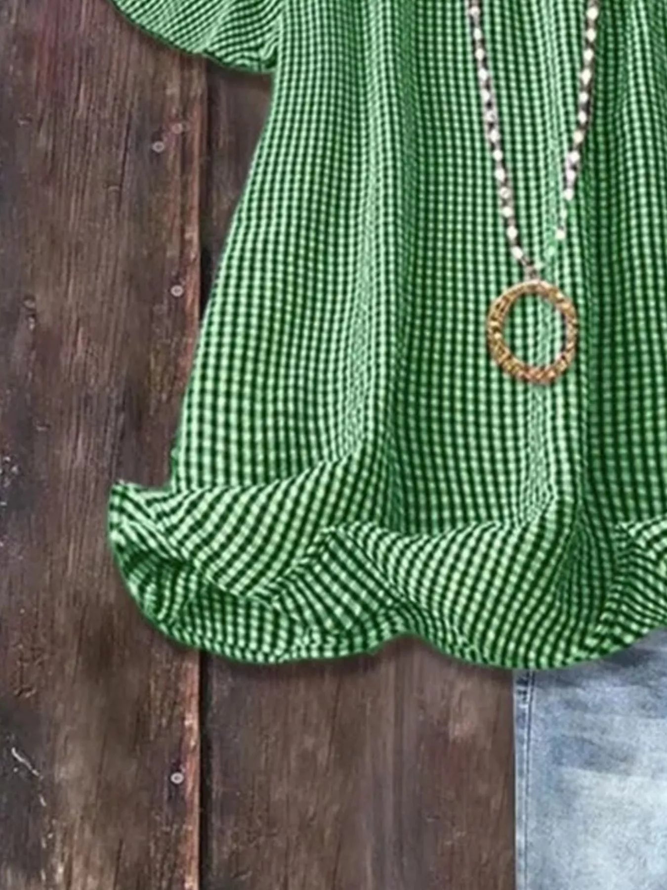 Full Size Gingham Smocked Ruffle Sleeve Blouse Plus Size