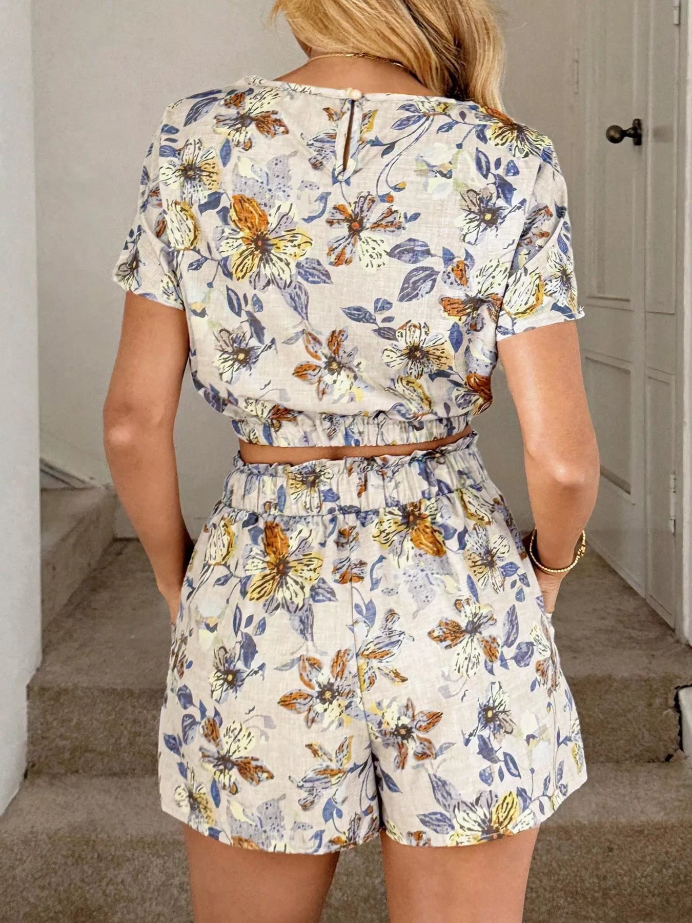 Floral Print Crop Top and Shorts Set