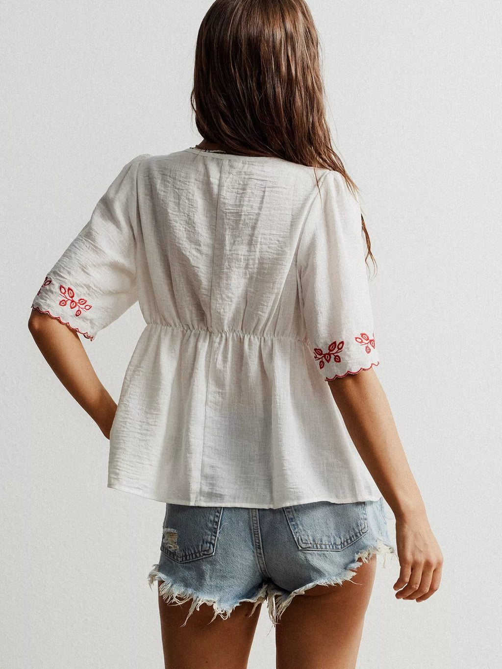 Embroidered Floral V-Neck Blouse