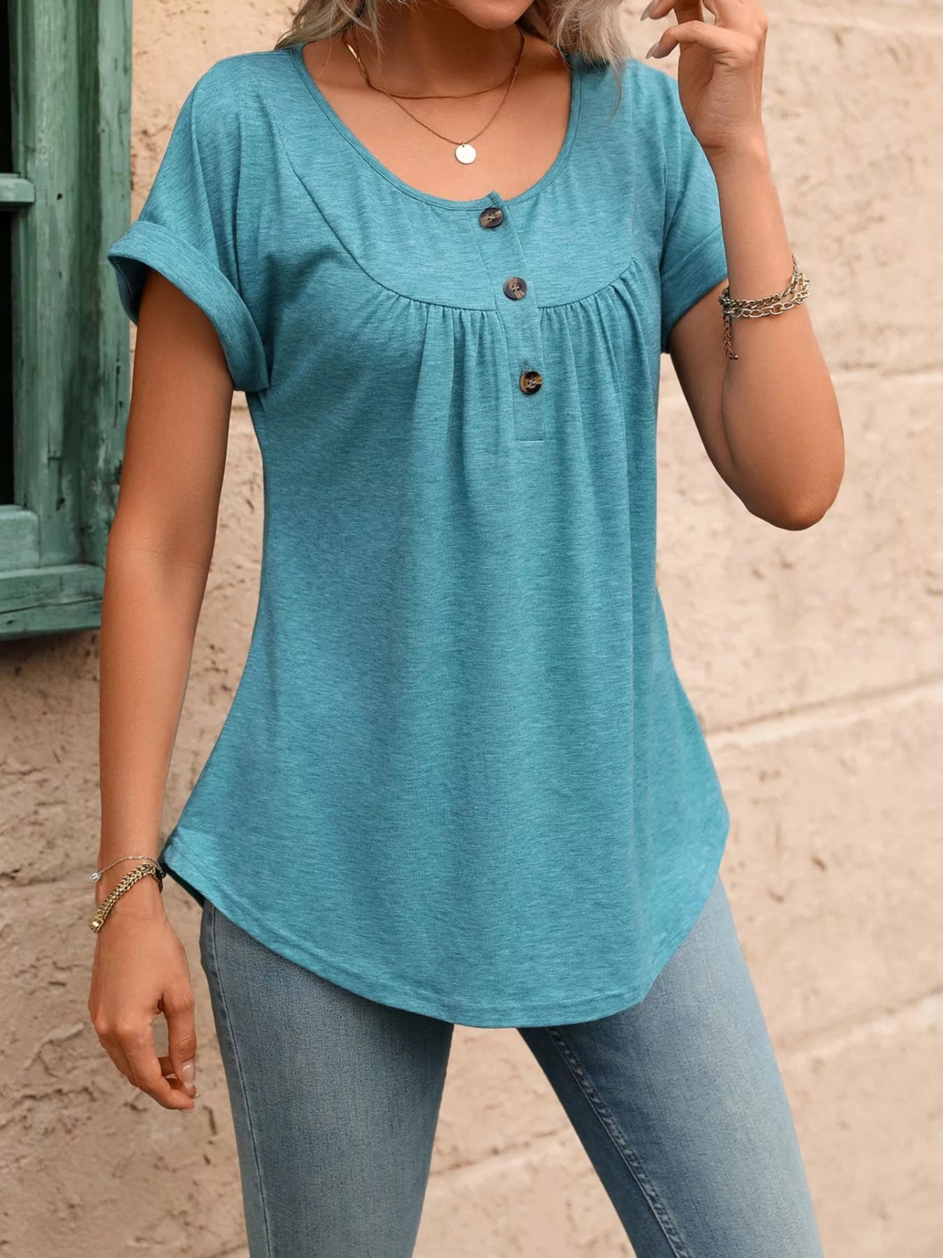 Casual Button Detail Henley T-Shirt