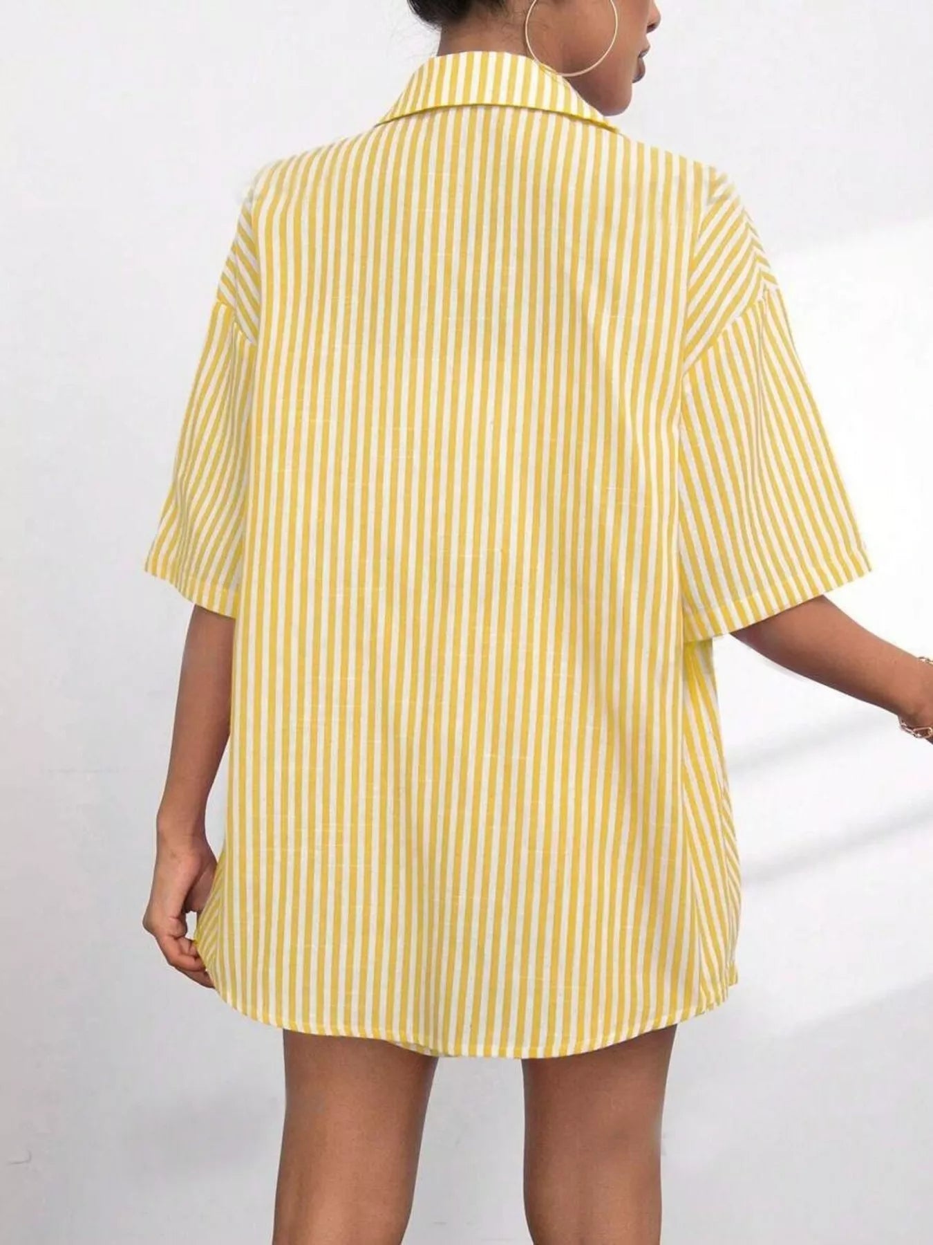 Striped Button Up Shirt and Shorts Casual Set