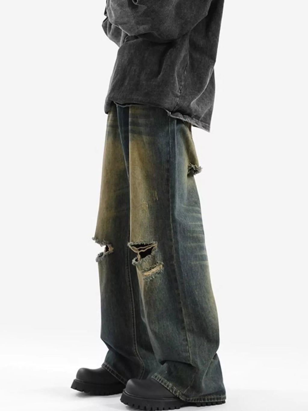 Men's Full Size Distressed Wide Leg Jeans Plus Size