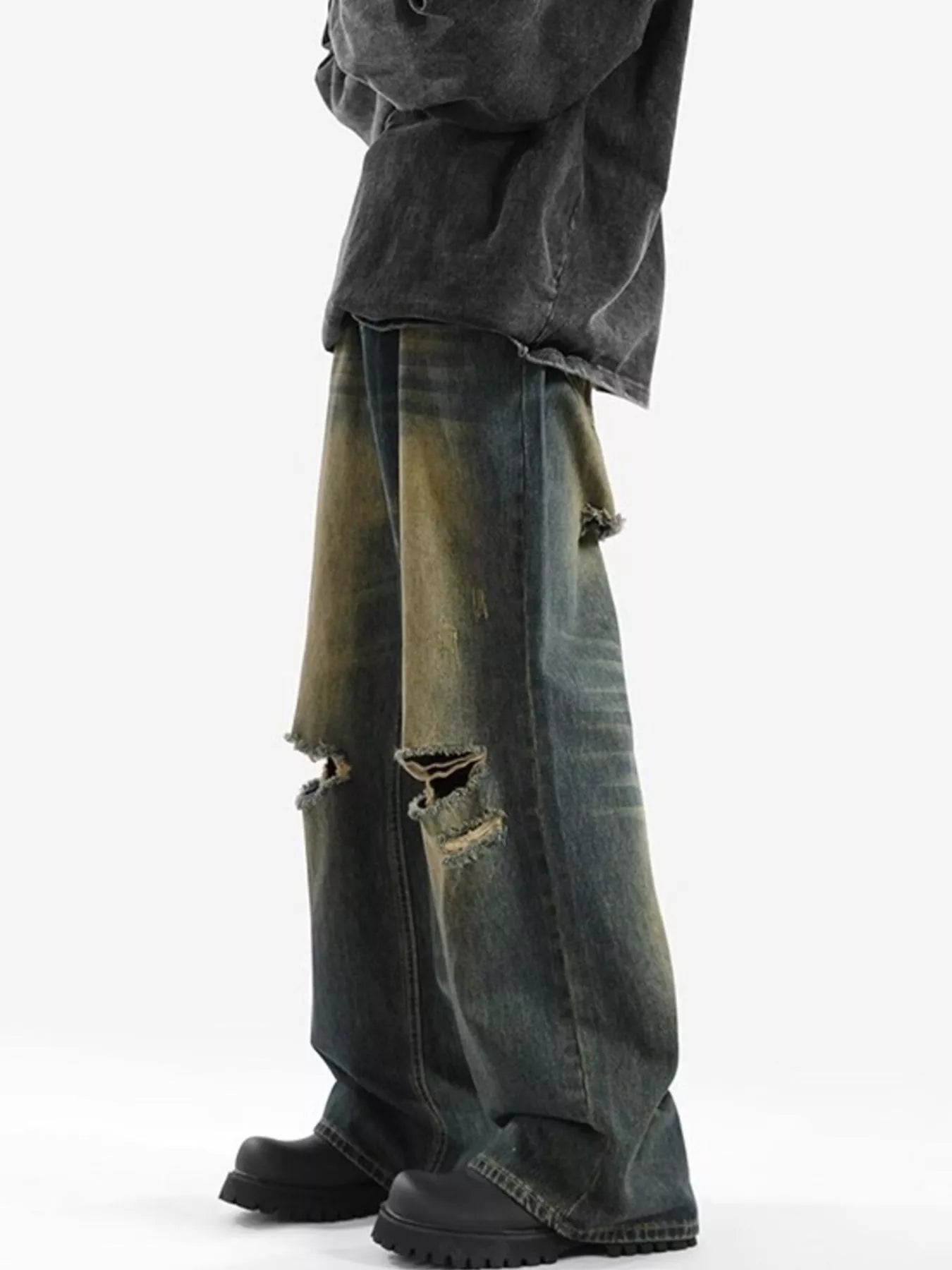 Men's Full Size Distressed Wide Leg Jeans Plus Size
