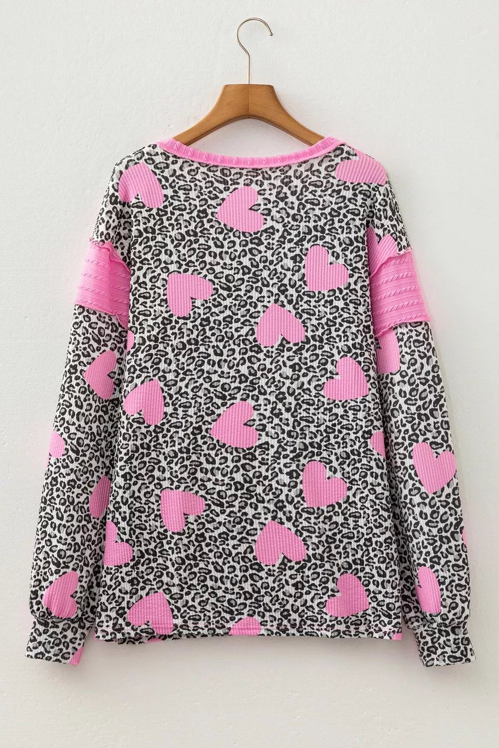 Leopard Heart Print Colorblock Pullover Blouse