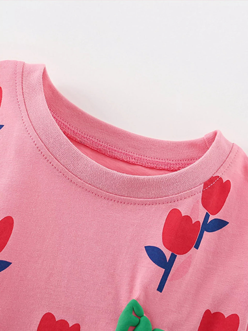 Children's Flower Round Neck Tee and Shorts Set