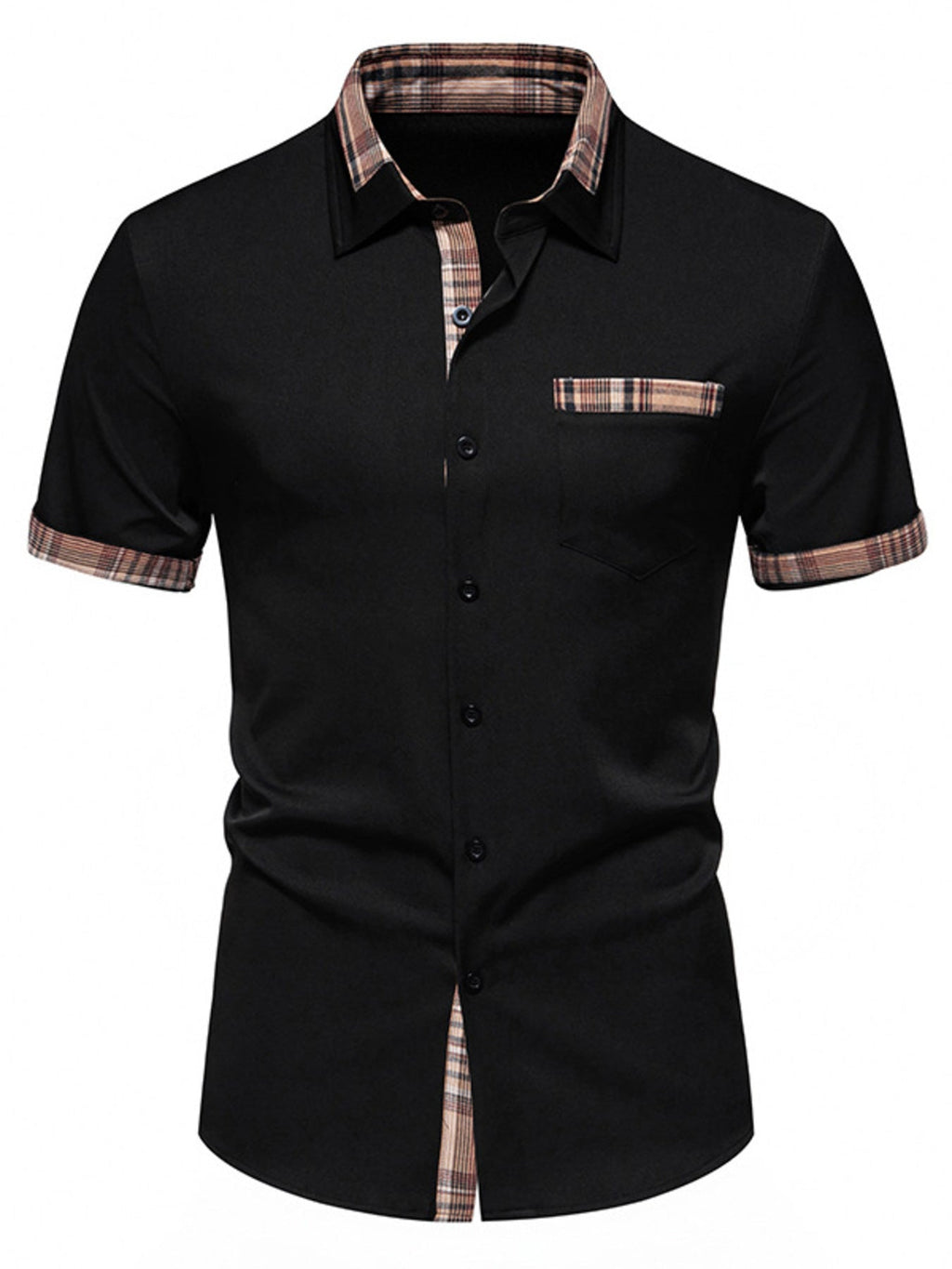 Men's Short Sleeve Plaid Trim Shirt