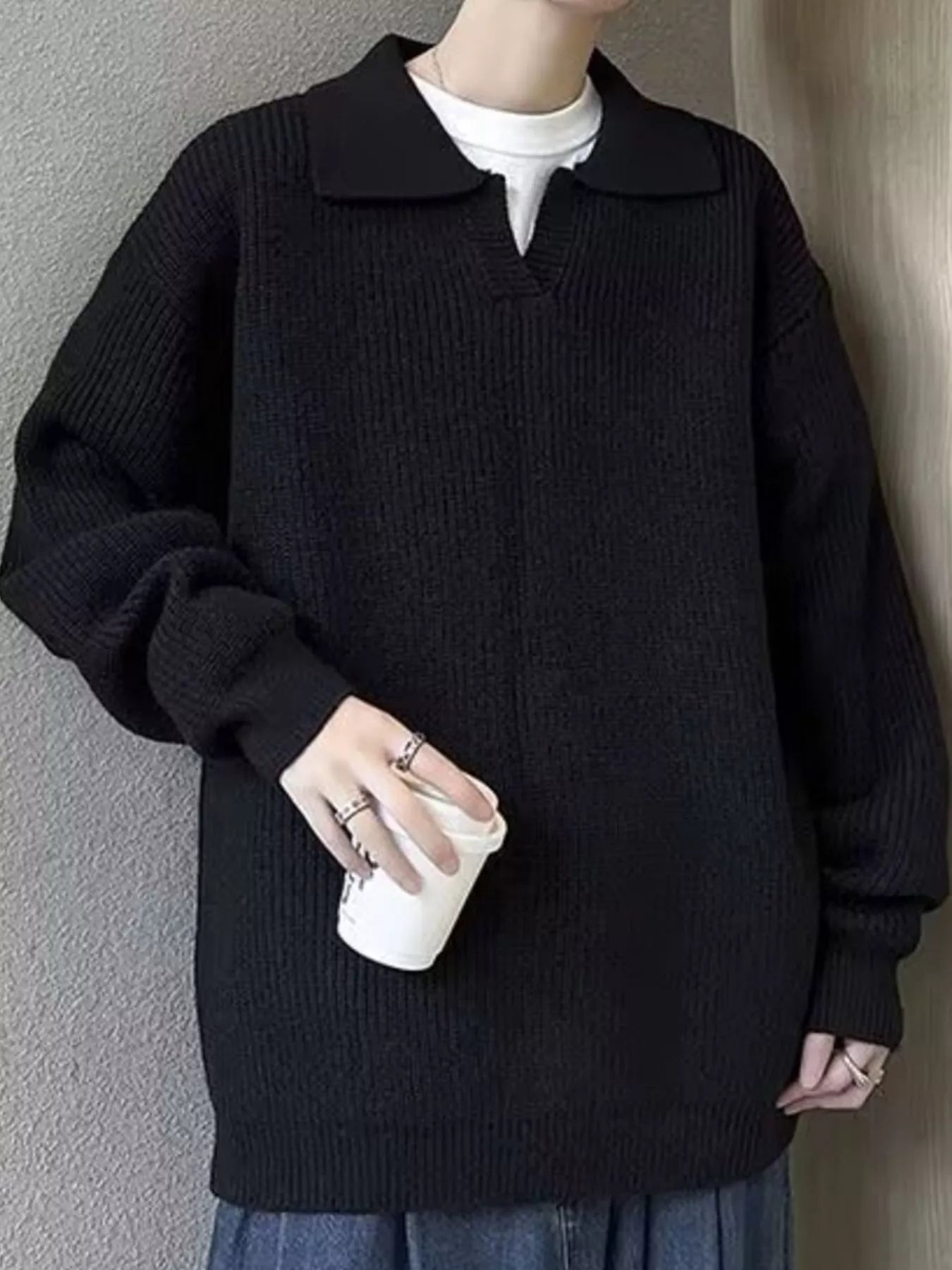 Men's Casual Knitted Polo Collar Pullover
