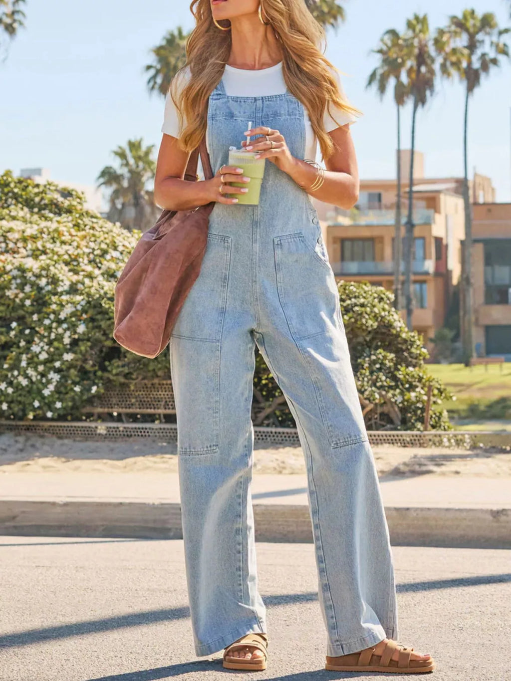 Wash Wide-Leg Denim Overalls