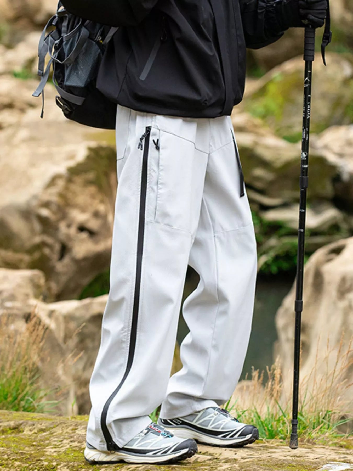 Men's Wide Leg Pants with Zipper