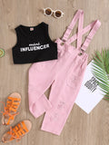 Children's Tank Top & Ripped Overalls Set