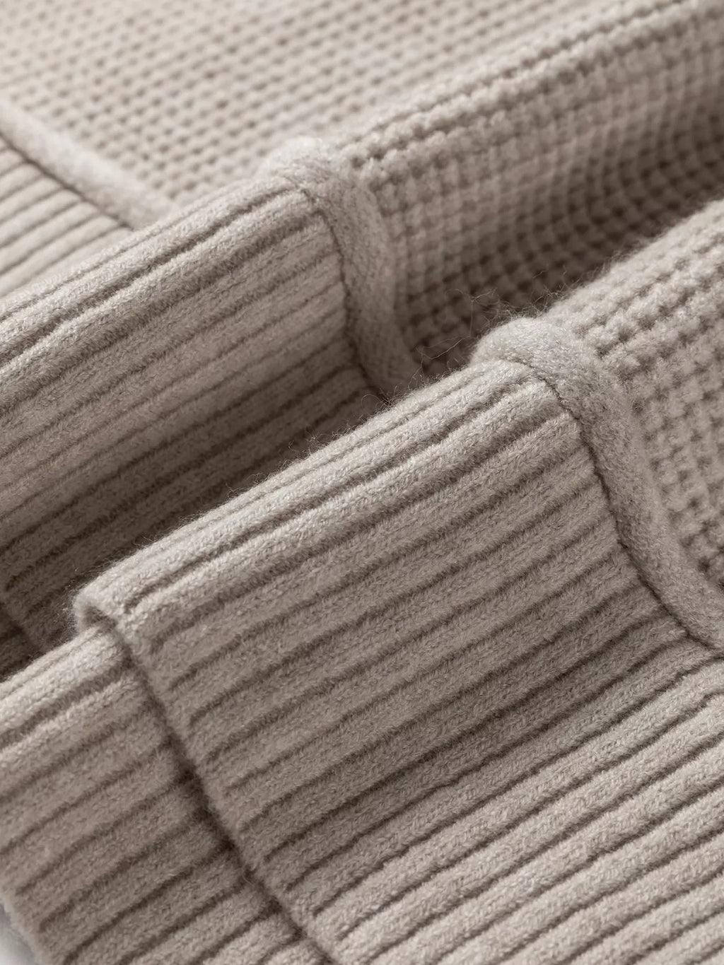 Waffle Texture Knit Ribbed High Neck Drop Shoulder Sweater