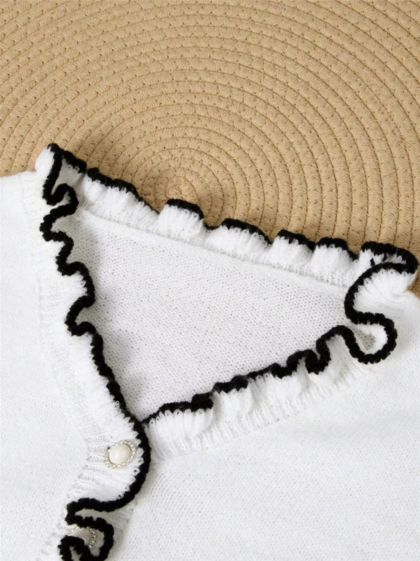 Ruffled Trim Button Front Sweater