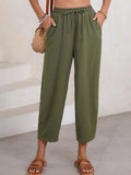 Full Size Drawstring Wide Leg Cropped Pants Plus Size