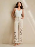 Cutout Embroidered Wide Leg Jeans