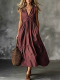 V-Neck Twisted Tiered Midi Dress