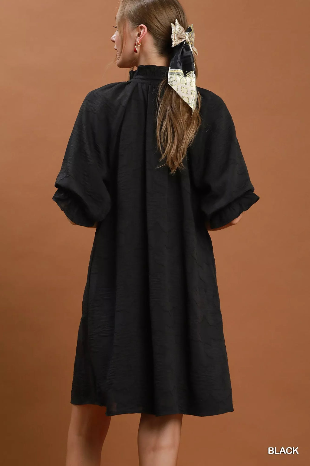 Umgee Floral Textured Jacqaurd V-Neck Dress