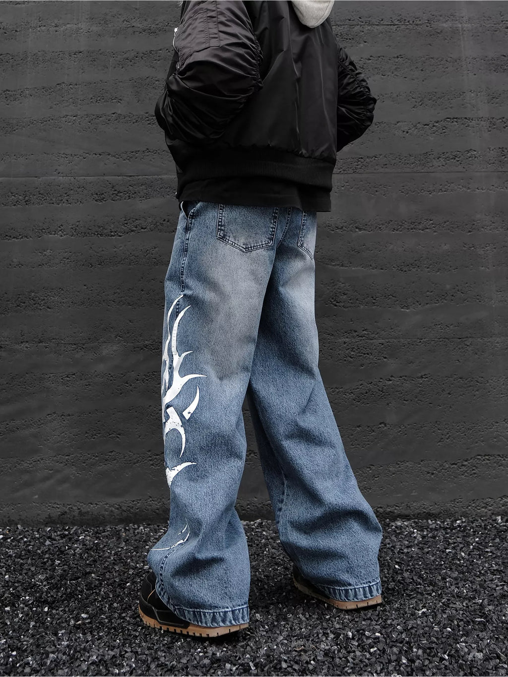 Men's Full Size Printed Wide Leg Jeans Plus Size