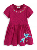 Children's Floral Embroidered Bird Applique Dress