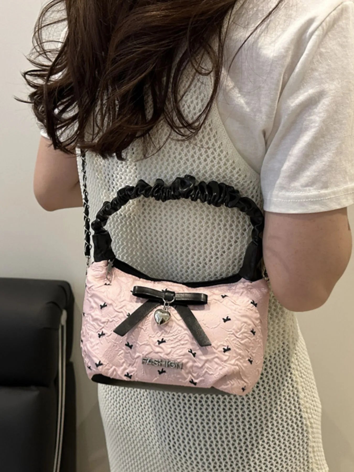 Bow Ruched Strap Crossbody Bag