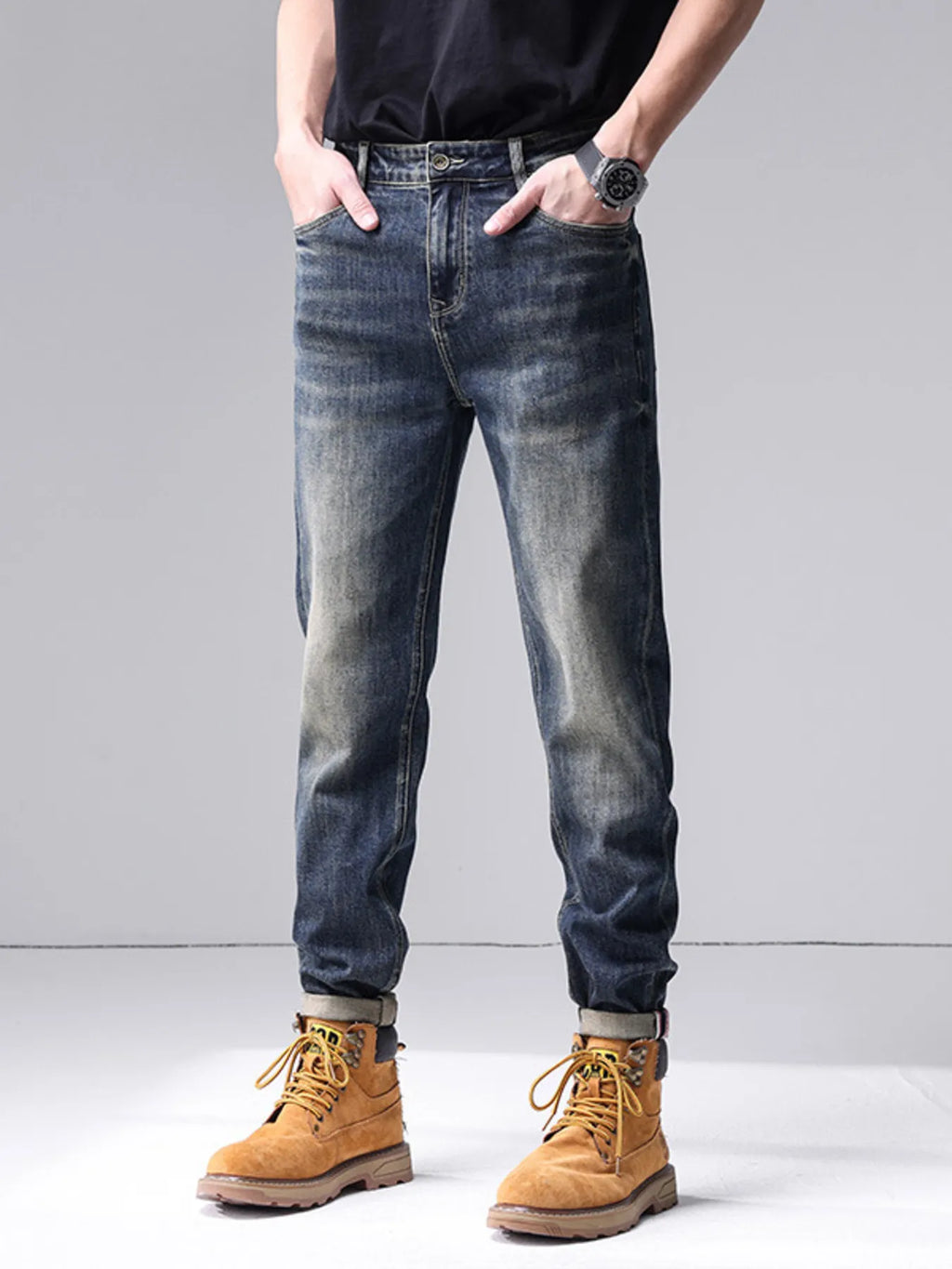 Men's Washed Straight Leg Jeans