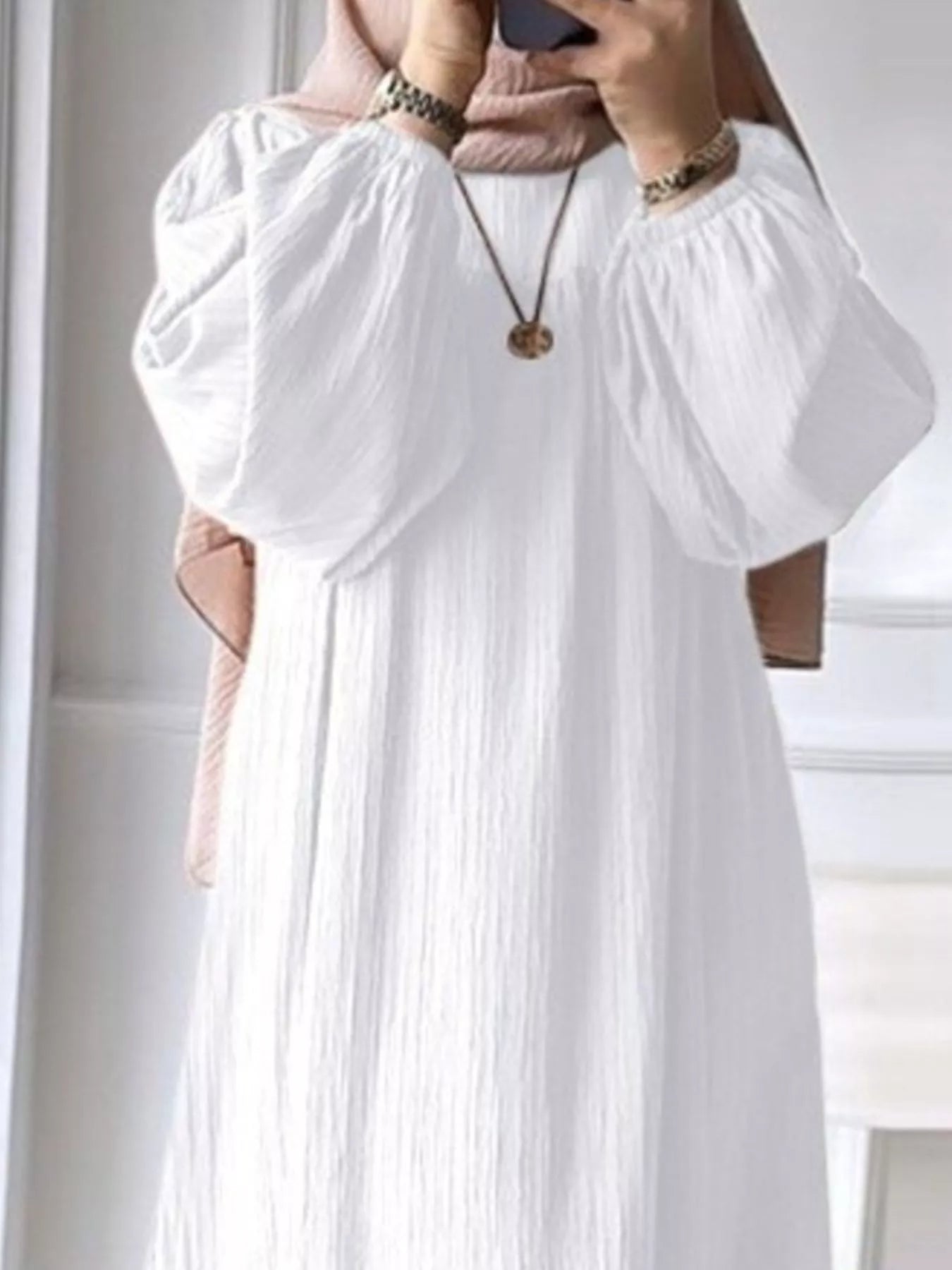 Full Size Textured Balloon Sleeve Maxi Dress Plus Size