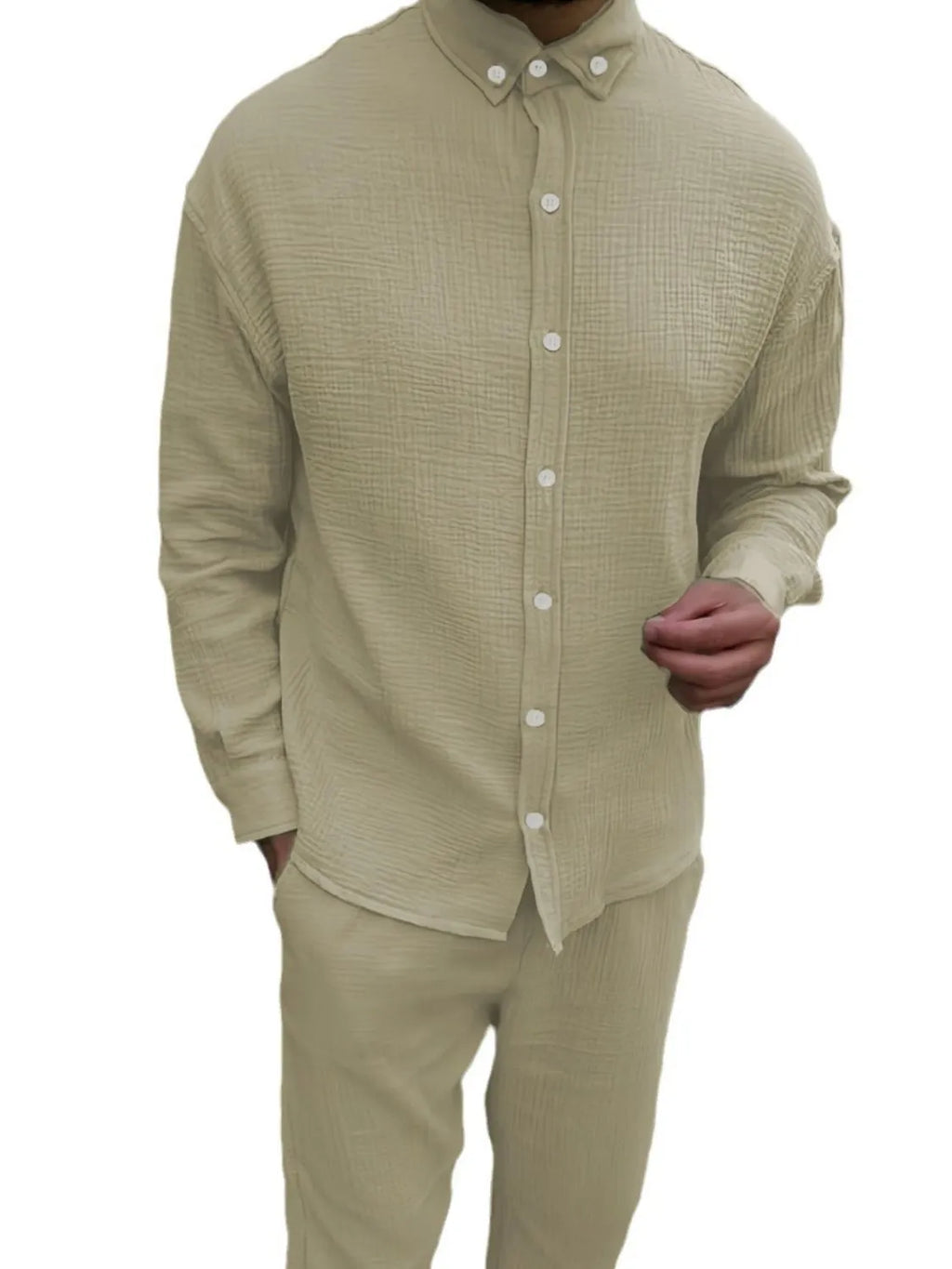 Men's Button Down Long Sleeve Shirt and Pants Set
