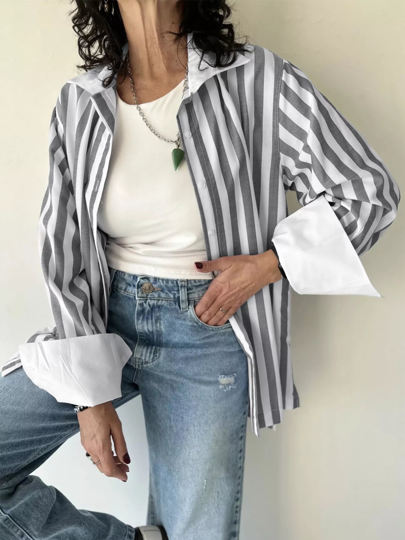 Striped Oversized Button-Up Shirt