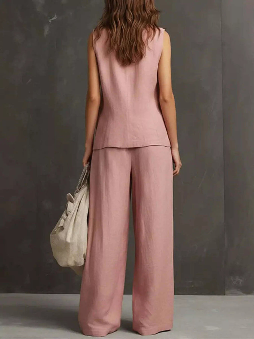 Full Size Sleeveless Vest and Wide-Leg Pants Set Plus SIze