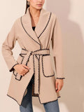 Contrast Trim Tie Waist Outerwear