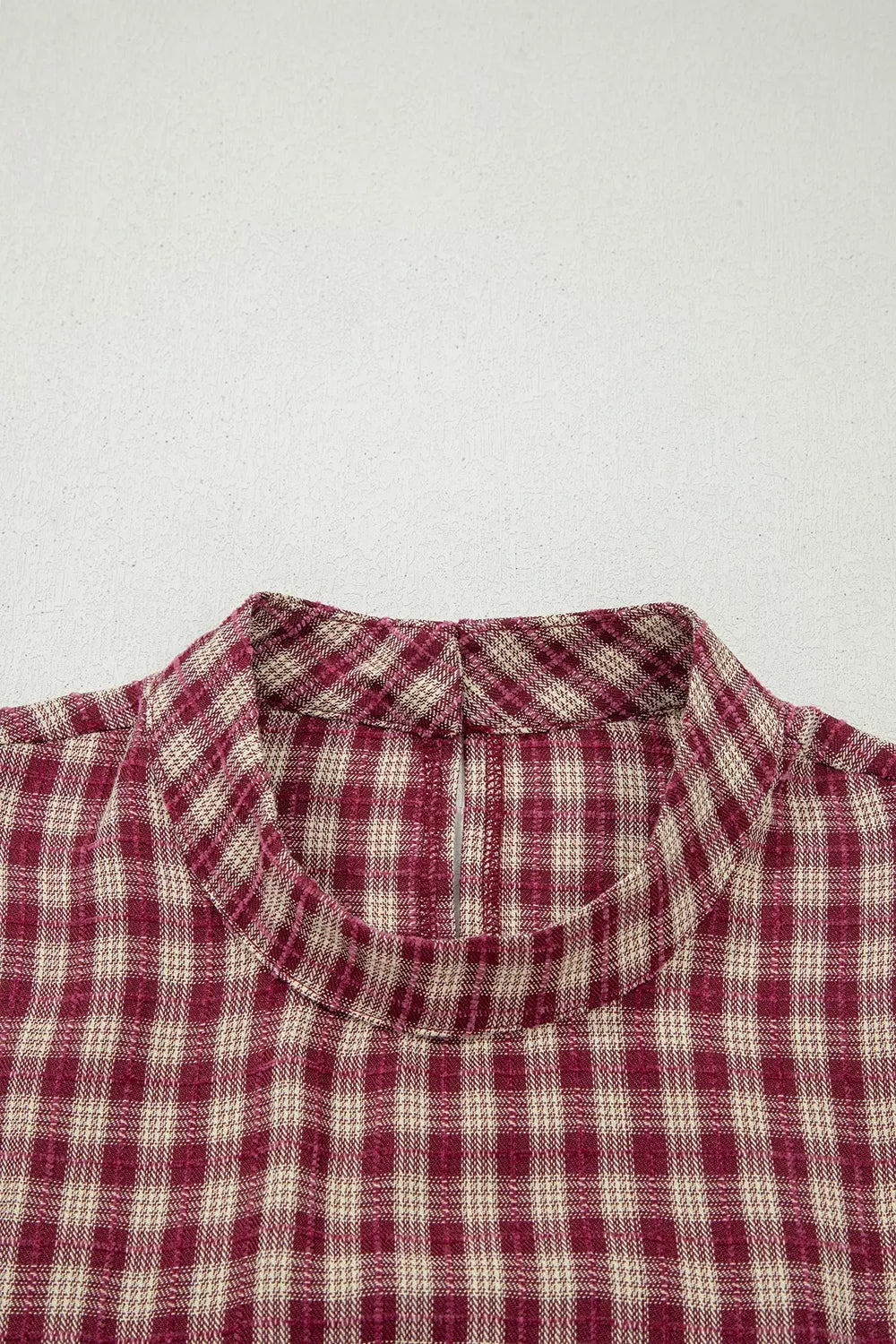 Country Plaid Long Sleeve Button Keyhole Pleated Loose Blouse