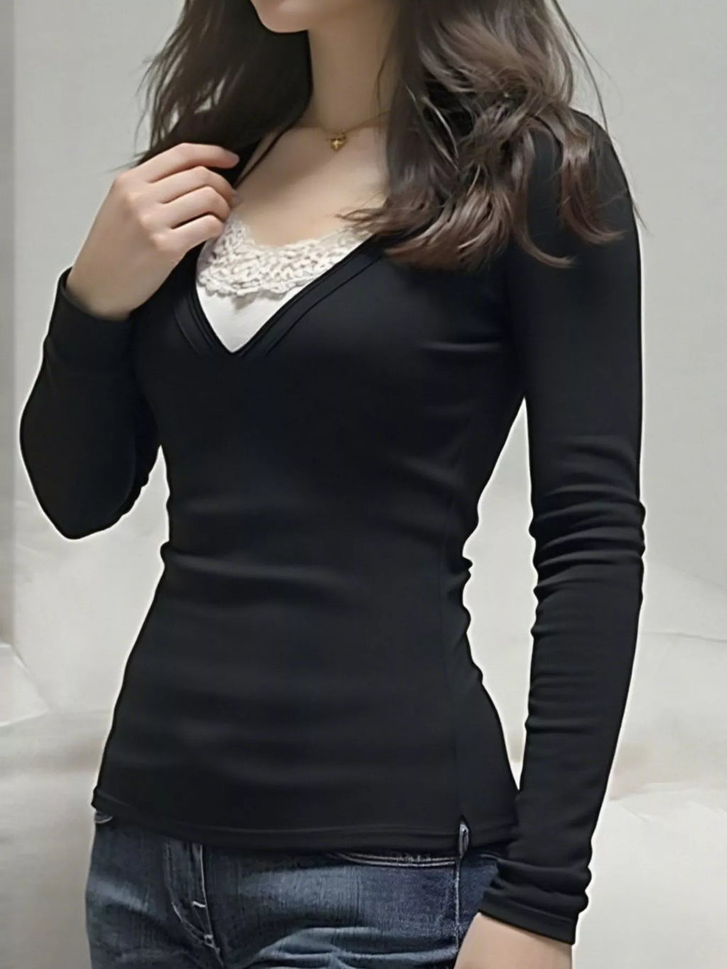 Long Sleeve T-Shirt with Lace Detail