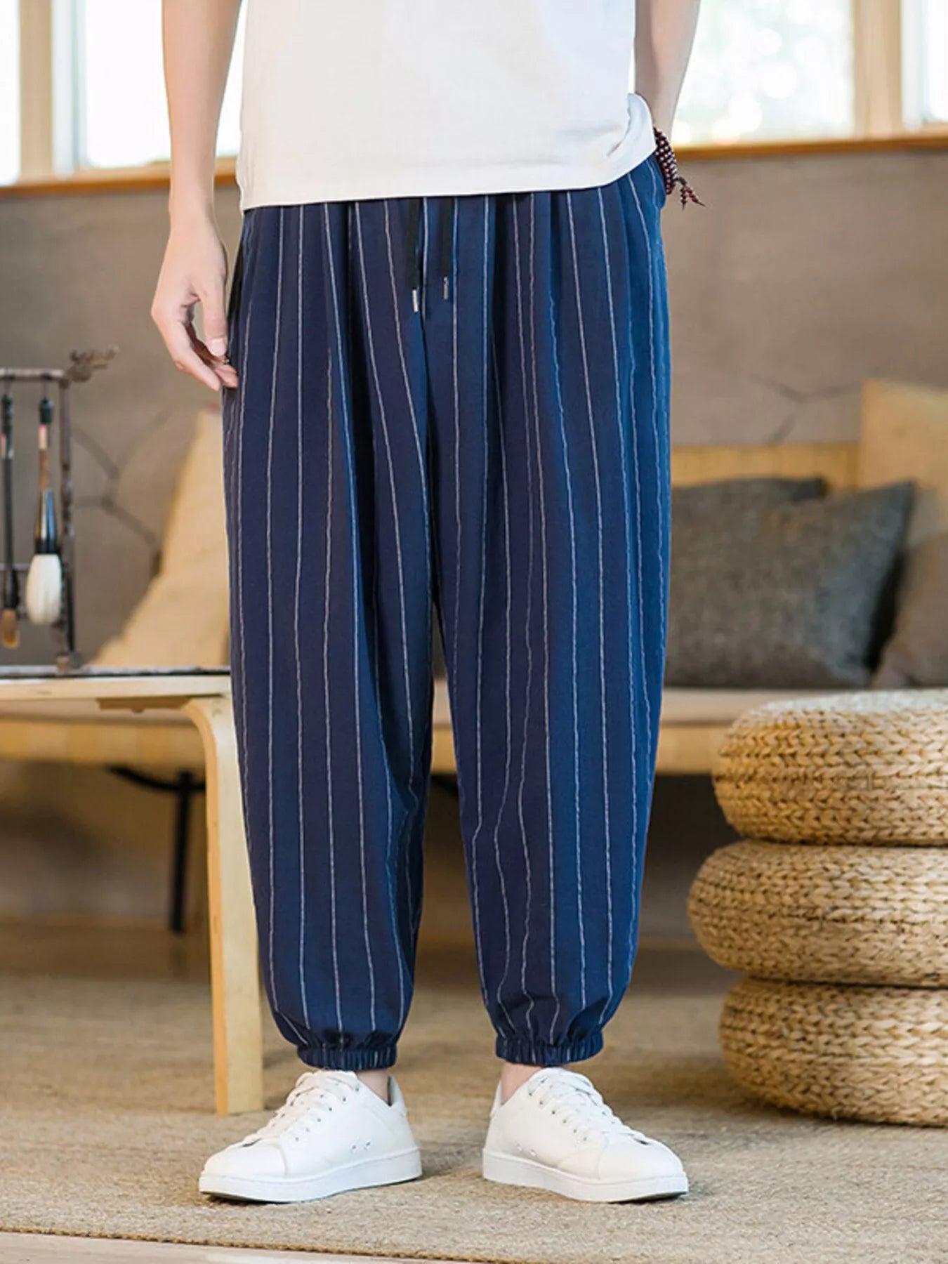 Men's Plus Size Striped Harem Pants