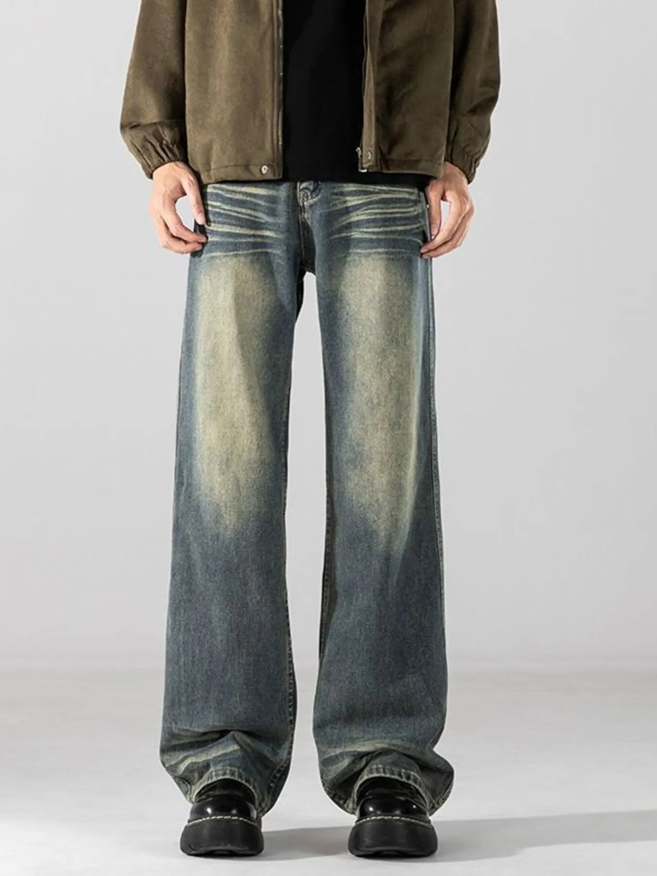 Men's Full Size Wide Leg Washed Jeans Plus Size