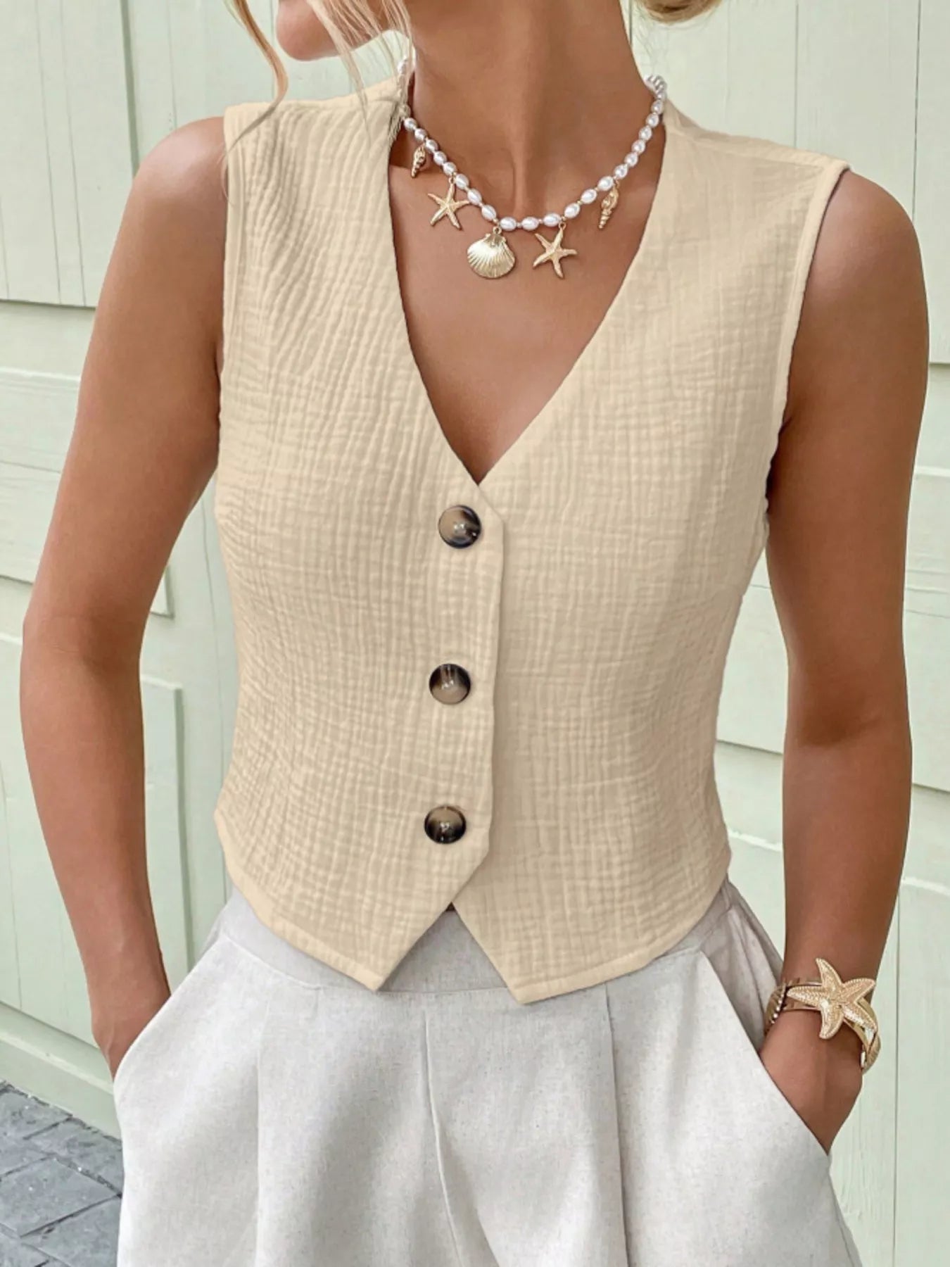 Textured Button-Front Vest