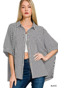 Zenana Oversized Stripe Button Down Shirt