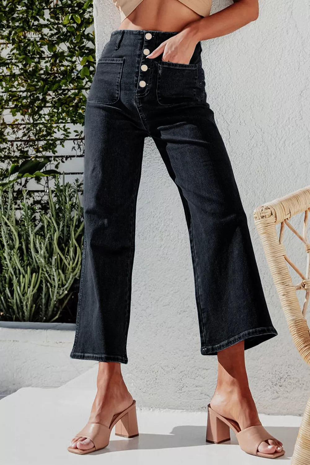 High-Waisted Button-Fly Wide-Leg Jeans