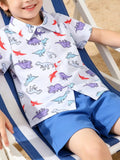 Children's Dinosaur Print Button-Up Shirt & Shorts Set